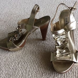 Steve Madden Gold Sandals with Wooden Heel